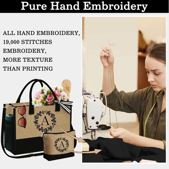 Jute Tote Bag Set - "F" Monogram, Chic, Eco-Friendly & Stylish Gift - Picture 2 of 6